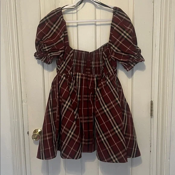 Anthropologie Maeve maroon plaid tartan burgundy mini dress size xs nwt - Picture 8 of 8